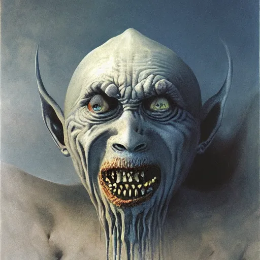 Image similar to ice goblin by Zdzisław Beksiński, oil on canvas