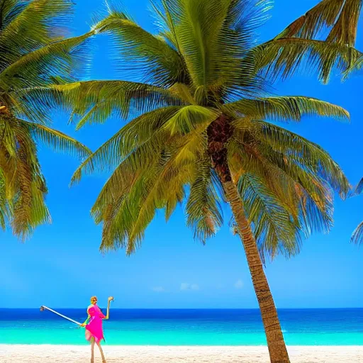 Image similar to violinist on the beach white sand blue sky tropical palm trees wallpaper 8 k instagram photography travel viral by annie leibovitz