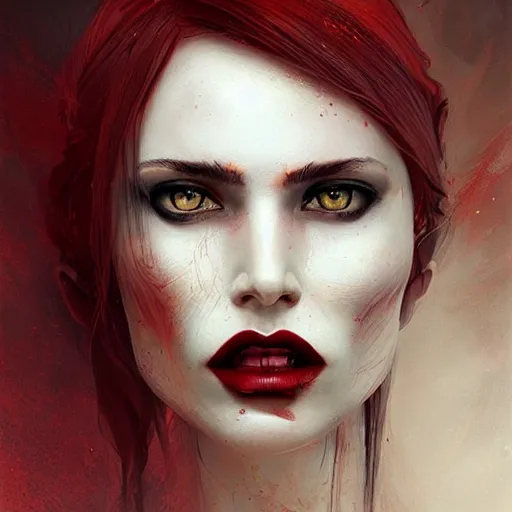 Prompt: portrait of burning woman, fire, blood red eyes, open mouth, vampire fangs, fantasy, intricate, elegant, highly detailed, digital painting, artstation, concept art, matte, sharp focus, illustration, octane render, unreal engine, art by aenaluck and roberto ferri and greg rutkowski, epic fantasy, digital painting