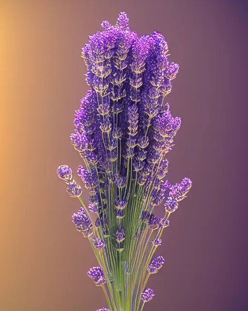 Image similar to a lavender plant, 3 d rendered, art nouveau style, ultra realistic, masked transparent flat background, popular on sketchfab, pixelsquid, 8 k, volumetric lighting, trending on artstation, octane render, ultra detailed, hyperrealistic, by alphonse mucha