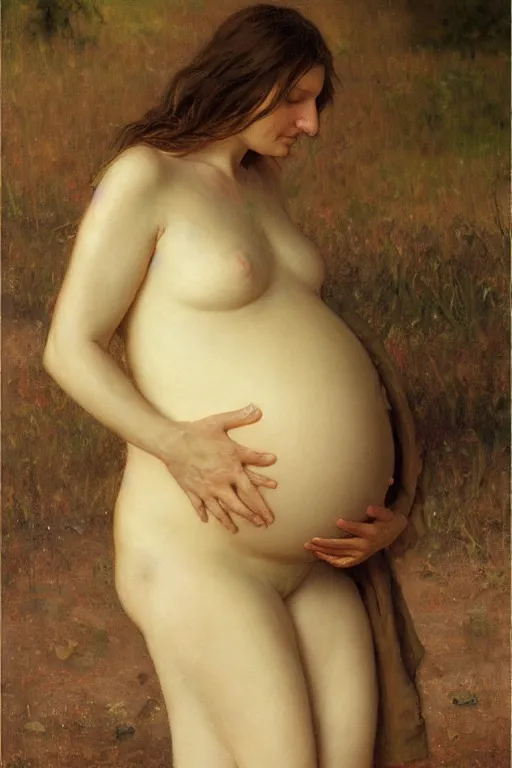 Image similar to starving pregnant woman, by Alyssa Monks, Edmund Blair Leighton