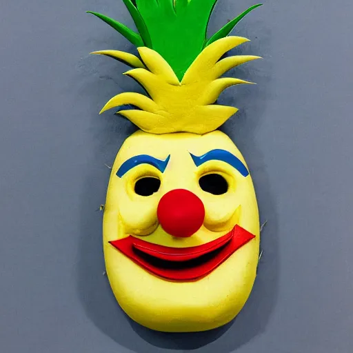 Image similar to an pineapple with a clownmask