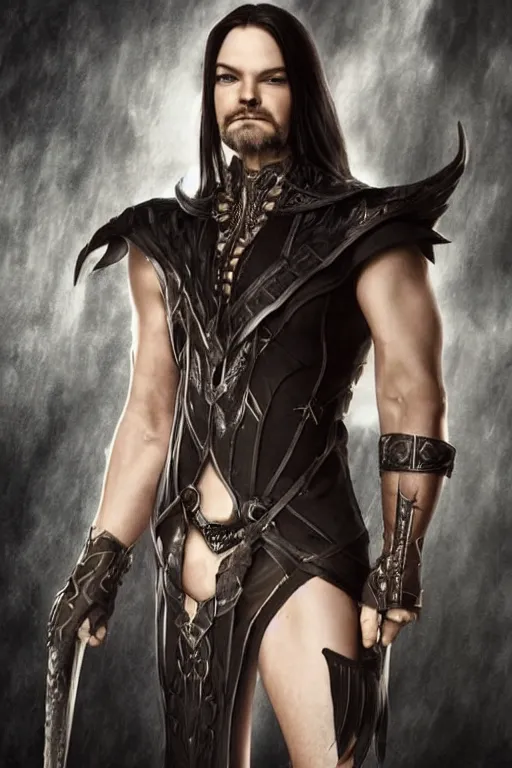 Image similar to nightwish, serene, Male muscled Elven King, short black hair