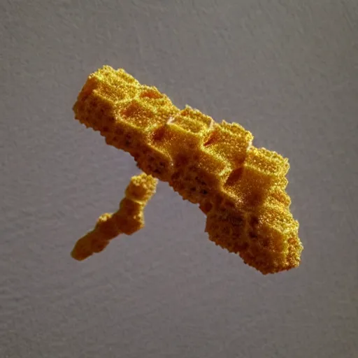 Image similar to arm made with honeycomb, bees flying, photo realistic, tiny holes