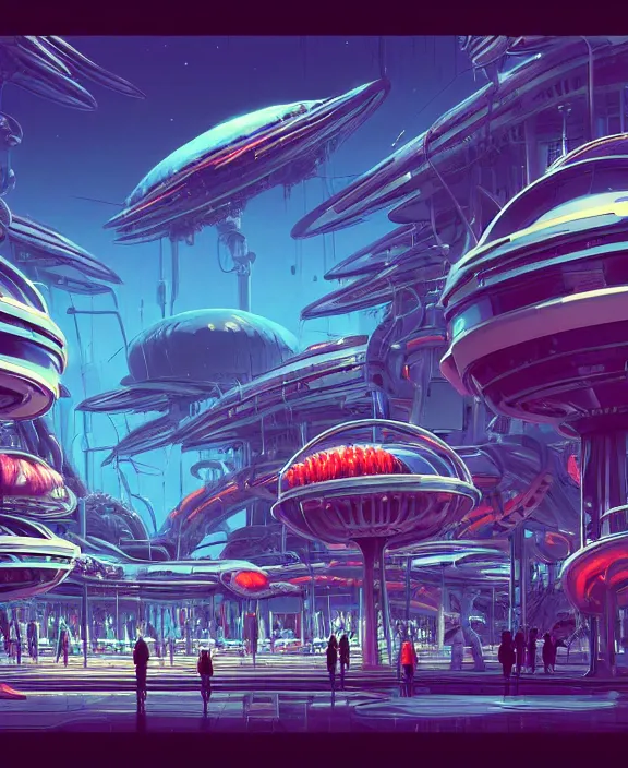 Image similar to simplicity, an amusement park made out of simple alien creatures, simple biological forms, internal organs, in the style of an asymmetrical spaceship, apocalyptic environment, by dan mumford, yusuke murata, makoto shinkai, ross tran, cinematic, unreal engine, cel shaded, featured on artstation, pixiv