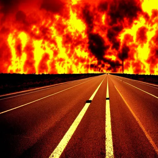 Image similar to I'm on a highway to hell, wide angle photograph