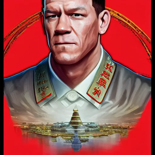 Prompt: portrait of John Cena as Xi Jinping, accurate, intricate, headshot, highly detailed, digital painting, artstation, concept art, sharp focus, illustration, art by artgerm and greg rutkowski and alphonse mucha