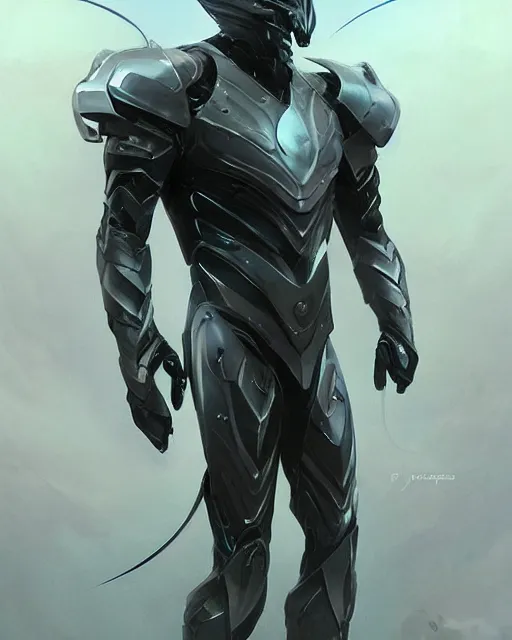 Image similar to wiry muscular male smooth sleek black pearlescent sci - fi armor, by greg rutkowski and mark brookes and jim burns and tom bagshaw and magali villeneuve, trending on artstation