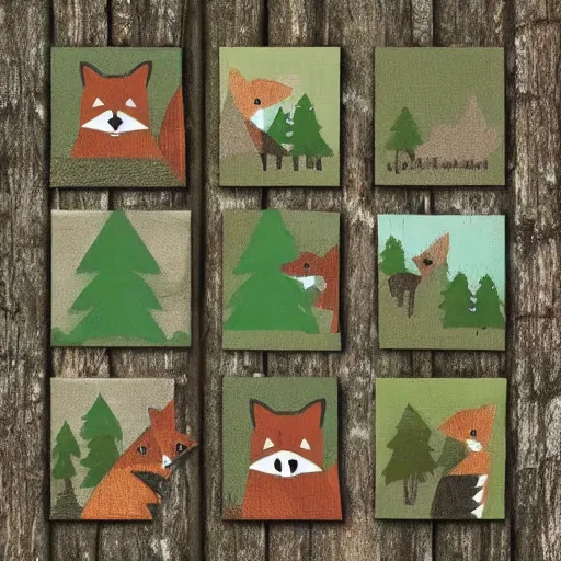 Image similar to woodland fox, resistance, antropomorphic, guerilla soldier, green flag, art station, set in evergreen woods, camp fire in center