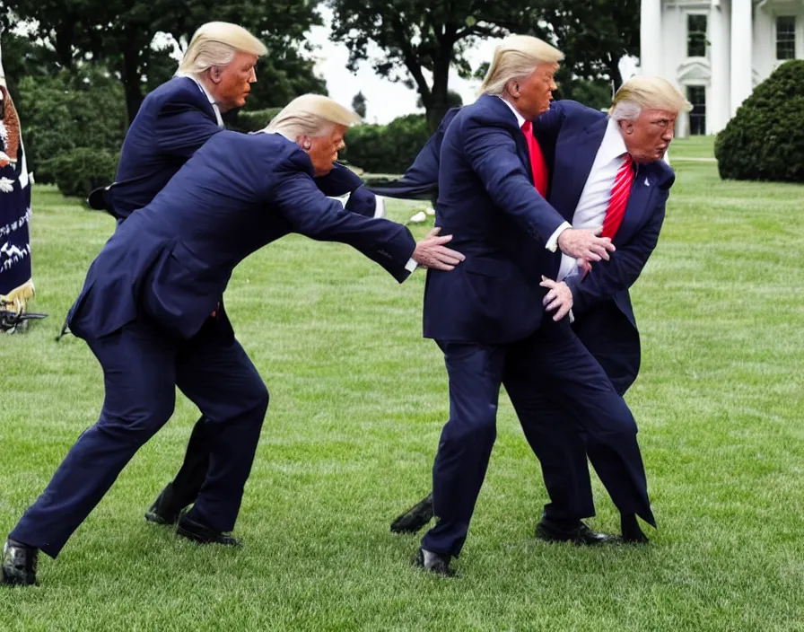Image similar to joe biden losing an altercation with trump on the white house lawn in front of the white house, boxing, wwe, wwf