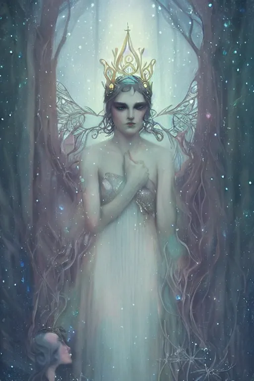 Image similar to jeweled Crown, other worldly, fairy winter court, snow, art nouveau, by Anato Finnstark, Tom Bagshaw, Brom