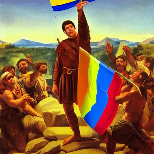 Image similar to moroni holding a pride flag