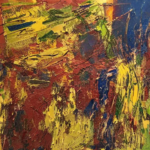 Prompt: oil paint impasto relief, multi layered abstract texture thick brush marks, some splattered paint, in the style of monet and frank auerbach