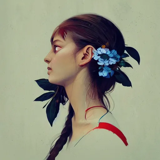 Image similar to Ukrainian girl with a flowers profile picture by Greg Rutkowski, asymmetrical, Organic Painting , Matte Painting, geometric shapes, hard edges, street art, trending on the artstation, realistic:2 by Sachin Teng:4, blur: -4