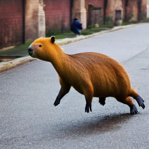 Prompt: capybara riding a razor scooter