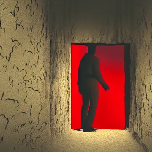 Prompt: the man comes out of the red portal