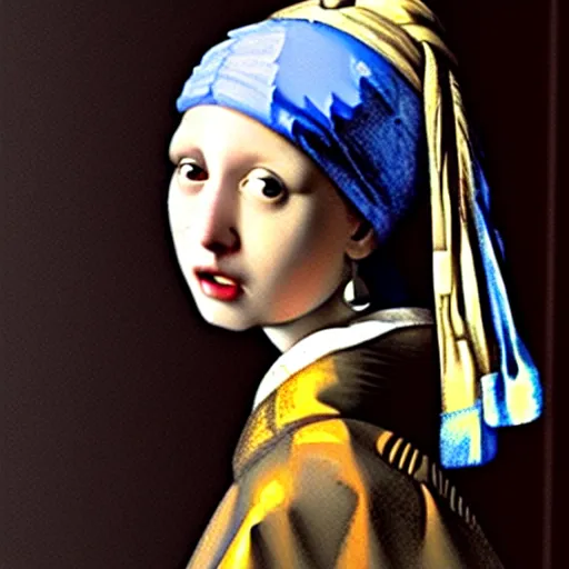 Image similar to girl with a pearl earring by johannes vermeer, by h r giger, trending on artstation