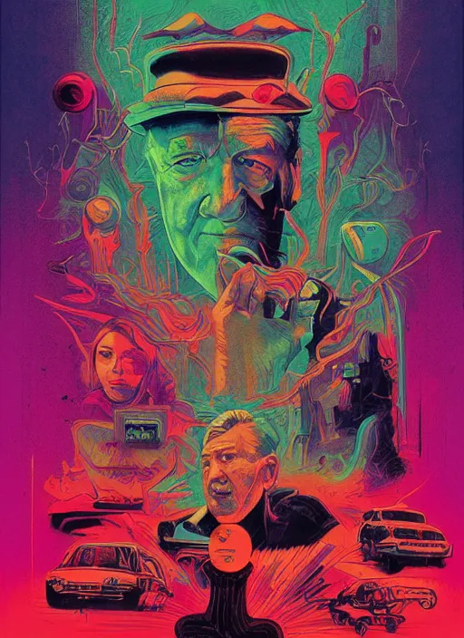 Image similar to a movie poster with david lynch, kilian eng, dan mumford, drew struzan, detailed