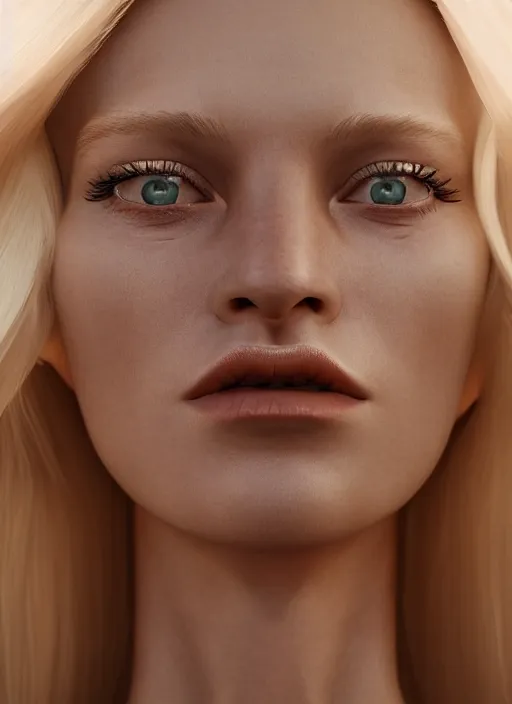 Image similar to closeup portrait of a beautiful blonde extraterrestrial woman, depth of field, zeiss lens, detailed, symmetrical, centered, fashion photoshoot, by Annie Leibovitz and Steve McCurry, David Lazar, Jimmy Nelsson, Breathtaking, 8k resolution, extremely detailed, beautiful, establishing shot, artistic, hyperrealistic, beautiful face, octane render