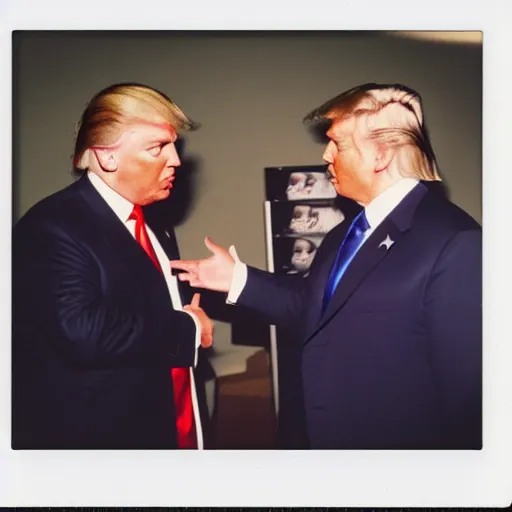 Prompt: polaroid photograph of donald trump meeting aliens