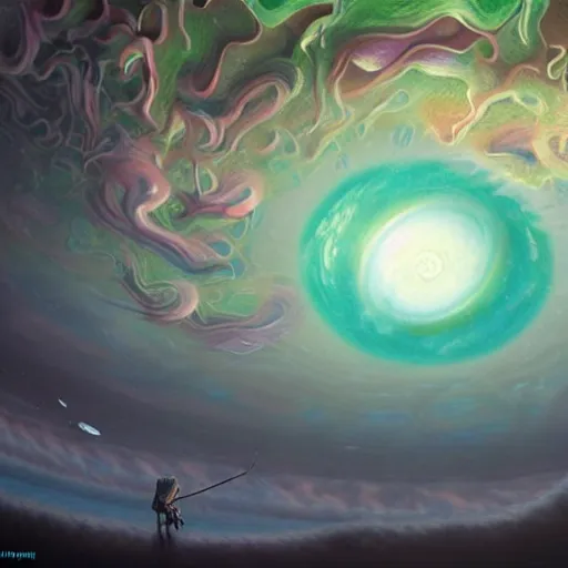 Prompt: A beautiful hyper realistic detailed painting of a cybernetic symbiosis of two gigantic quantum computers in the middle and molecule voxels of Glaucus Atlanticus iridescent metal scaffolds in orbit above the swirling billowing layered clouds of jupiter by Beksinski and beeple, deep black outer space,unreal engine,octane render, nasa images,diamond ,bismuth, zirconium,krypton,ruby, gallium,vanadium,platinum,amber,tungsten,crystals,iridescent bubble texture