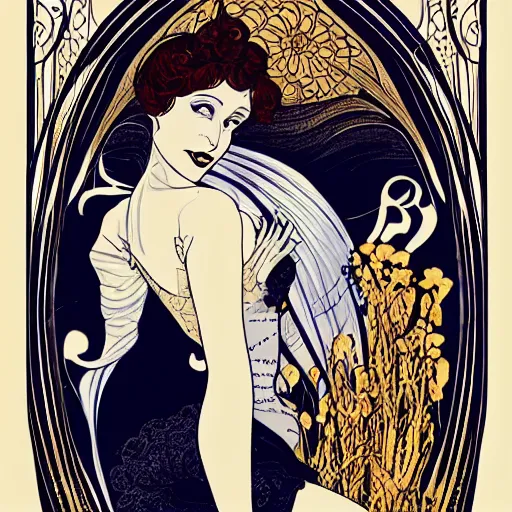 Image similar to artnouveau witch woman