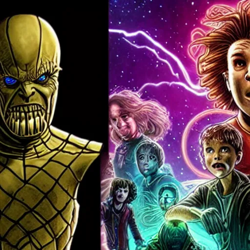 Image similar to vecna vs thanos in stranger things, realistic