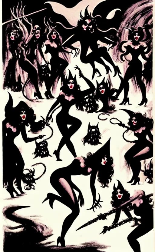 Prompt: witches sabbath, burlesque psychobilly, rockabilly, punk, white background, vector art, illustration by frank frazetta