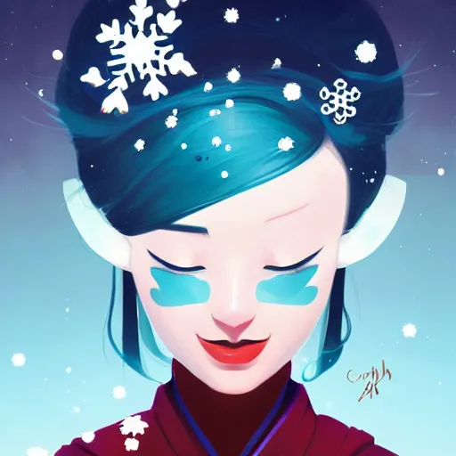 Image similar to face icon stylized minimalist an asian girl with geisha makeup surrounded by snowflakes, loftis, cory behance hd by jesper ejsing, by rhads, makoto shinkai and lois van baarle, ilya kuvshinov, rossdraws global illumination
