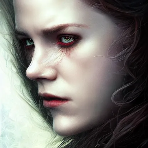 Image similar to Majestic and regal portrait of a riveting female vampire, intricate, epic, elegant, menacing, fantasy, highly detailed, digital painting, hard focus, beautiful volumetric lighting, epic light, ultra detailed, by Leesha Hannigan, Ross Tran, Thierry Doizon, Kai Carpenter, Ignacio Fernández Ríos