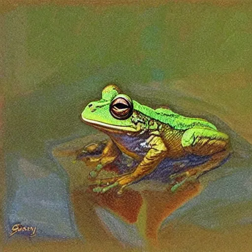 Image similar to 🐸💤☕ by james gurney