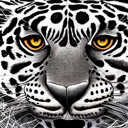 Image similar to ocelot face, by dan hillier, dmt colors