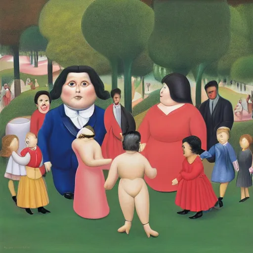 Prompt: a family at central park by fernando botero