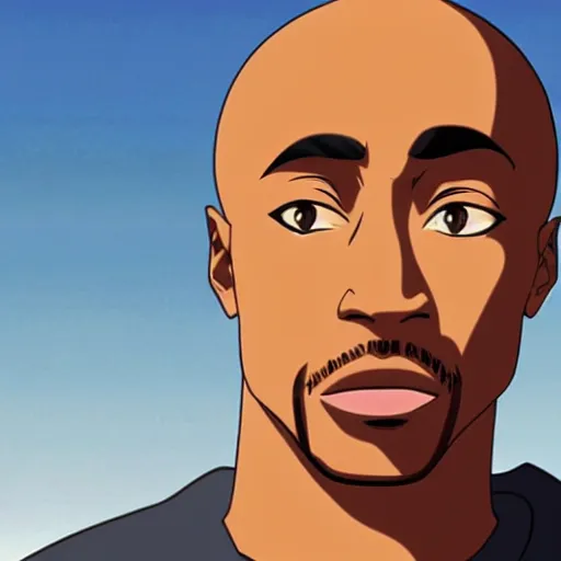 Image similar to Tupac Shakur, screenshot from a 2012s anime