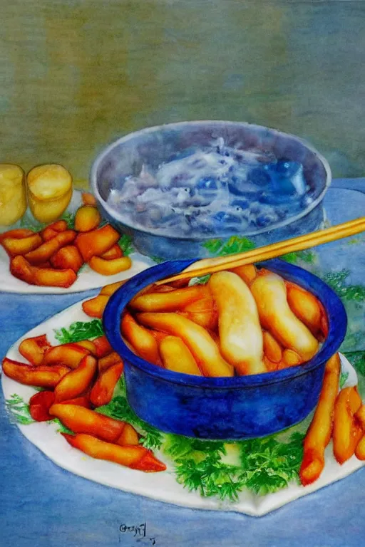 Prompt: tteokbokki by jerry pinkney