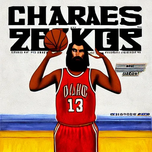 Image similar to nba 2 k video game cover art depicting charles manson shooting free throws, digital painting, digital art