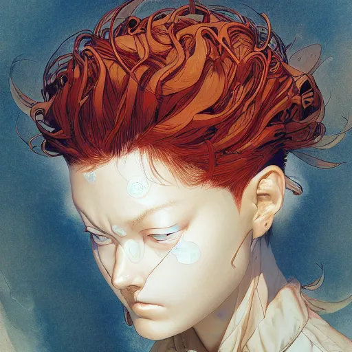 Image similar to prompt : doomer portrait soft light painted by james jean and katsuhiro otomo and erik jones, inspired by akira anime, smooth face feature, intricate oil painting, high detail illustration, sharp high detail, manga and anime 1 9 9 9