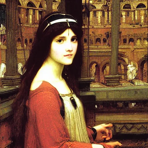 Prompt: Pre-Raphealite painting of a medieval princess by John William Waterhouse