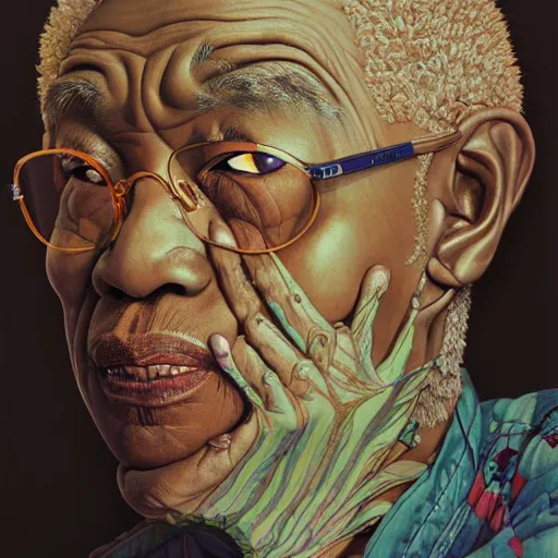 Image similar to senior citizen portrait soft light painted by james jean and katsuhiro otomo and erik jones, inspired by kenyan akira anime, smooth face feature, intricate oil painting, high detail illustration, sharp high detail, manga and anime 1 9 9 9