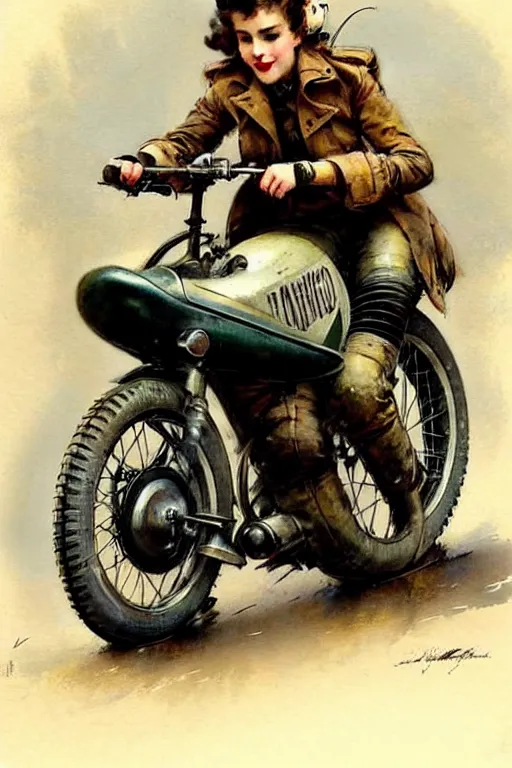 Prompt: (((((1950s racing motorcycle with dustbin fairing . muted colors.))))) by Jean-Baptiste Monge !!!!!!!!!!!!!!!!!!!!!!!!!!!