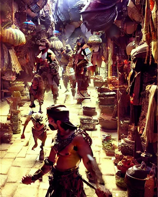 Image similar to fantasy concept art by anders zorn and craig mullins depicting colin farrell as an ancient egyptian rogue running through a busy oriental market