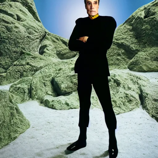 Image similar to a portrait of dr. julian bashir from star trek : deep space 9 with background scenery by juergen teller, iris van herpen