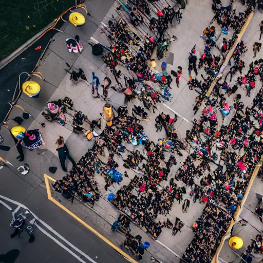 Prompt: an intricate drone photograph of a lan party, ultra wide lens, aerial photography,