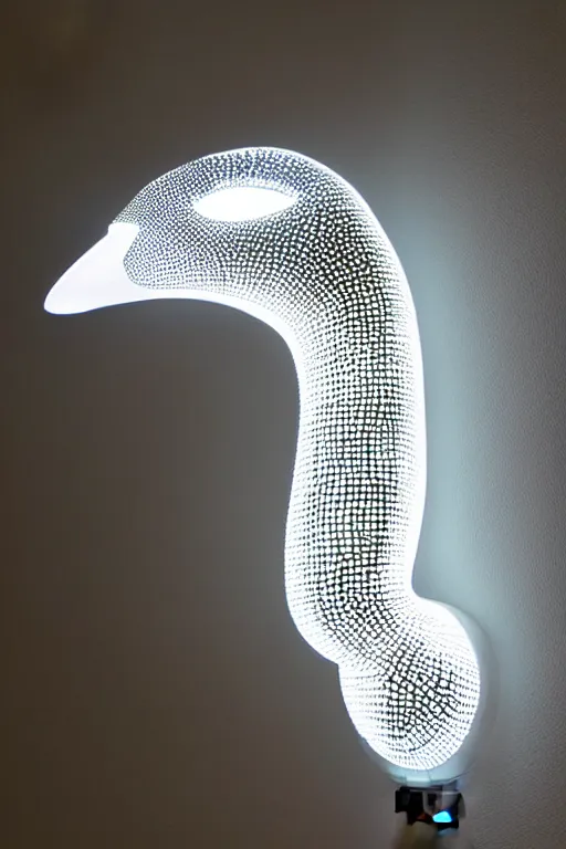 Image similar to goose animal led light head, intricate details. front on, symmetrical. industrial design. good design award, innovative product concepts, most respected design