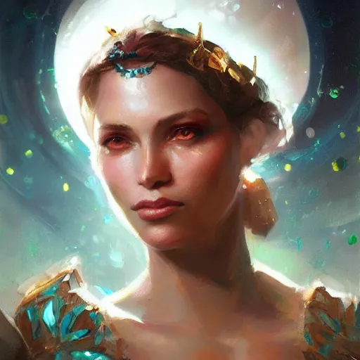 Image similar to a beautiful portrait of a jewel goddess by greg rutkowski and raymond swanland, trending on artstation, ultra realistic digital art