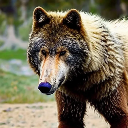 Image similar to half wolf, half horse, half grizzly bear