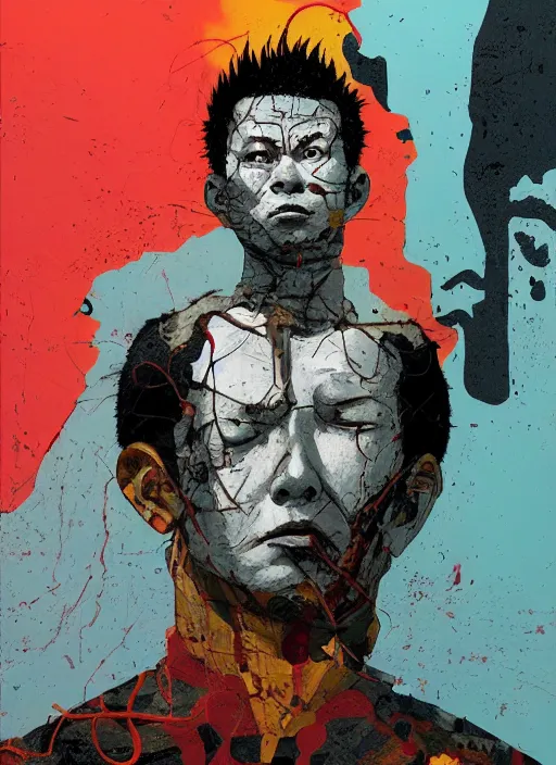 Image similar to portrait of tetsuo from akira, by sachin teng, organic, cables, matte painting, geometric shapes, hard edges! graffiti, street art