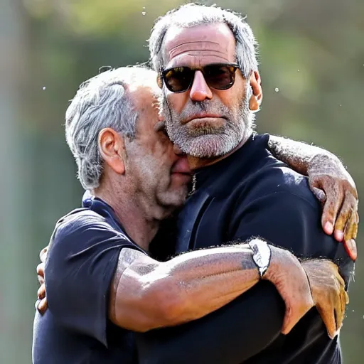 Image similar to photograph of lebron james hugging Jeffrey Epstein