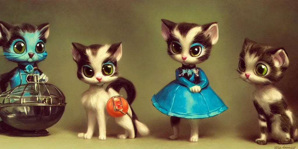 Prompt: 3 d littlest pet shop cat, vintage gothic gown, gumball machine, master painter and art style of noel coypel, art of emile eisman - semenowsky, art of edouard bisson