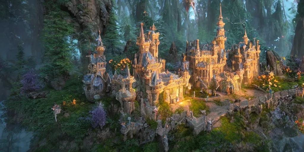 Prompt: a fairy castle, extremely detailed, unreal 5 render, fantasy digital art, octane render, beautiful composition, trending on artstation, award-winning photograph, masterpiece